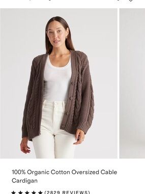 Quince Oversized Cable Knit Cardigan in Brown